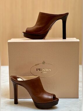 Prada Soft Calf Leather Lux Clogs in Cocco